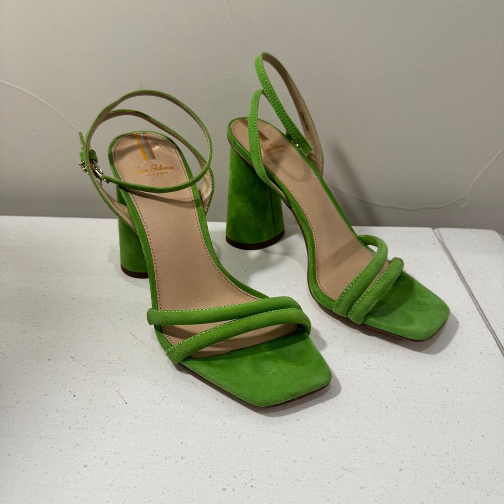 Sam Edelman Kia Block Heel Sandal 8.5 Apple Green Suede Square Toe Ankle Strap - Picture 9 of 16